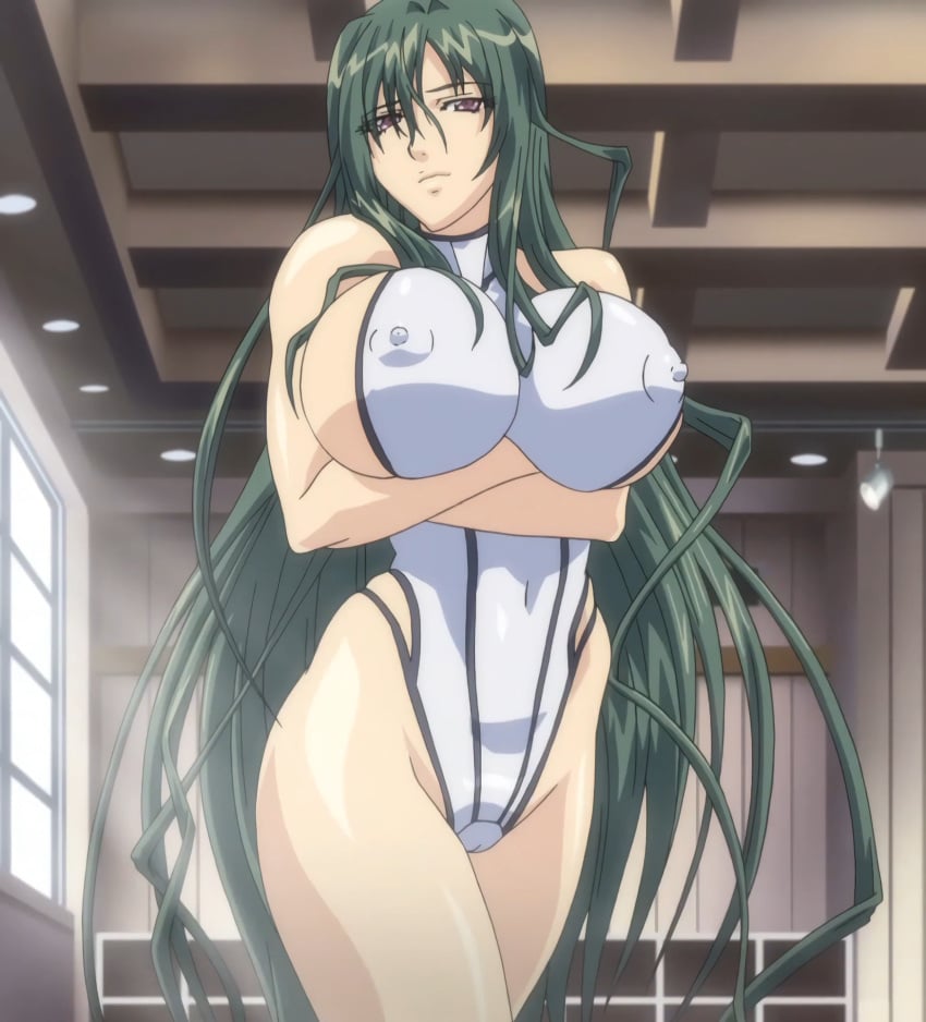 1girls anime_screencap big_breasts breast_hold breasts busty covered_navel crossed_arms erect_nipples erect_nipples_under_clothes female female_only green_hair huge_breasts large_breasts looking_at_viewer mature mature_female mature_woman milf misuzu_yukiko one-piece_swimsuit ova pixy_(company) pose purple_eyes screencap screenshot seductive seductive_look seductive_smile shion_~zankoku_na_mahou_no_tenshi~ sideboob solo stitched swimsuit thick_thighs very_long_hair voluptuous white_swimsuit