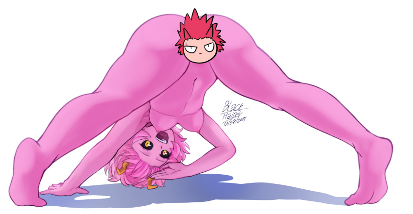 1girls 2021 ass_up bare_legs black_sclera blackhaiper breasts eijirou_kirishima female female_focus female_only happy head_down_ass_up horns jack-o_pose legs_apart mina_ashido my_hero_academia naem nude pink_hair pink_skin short_hair underboob