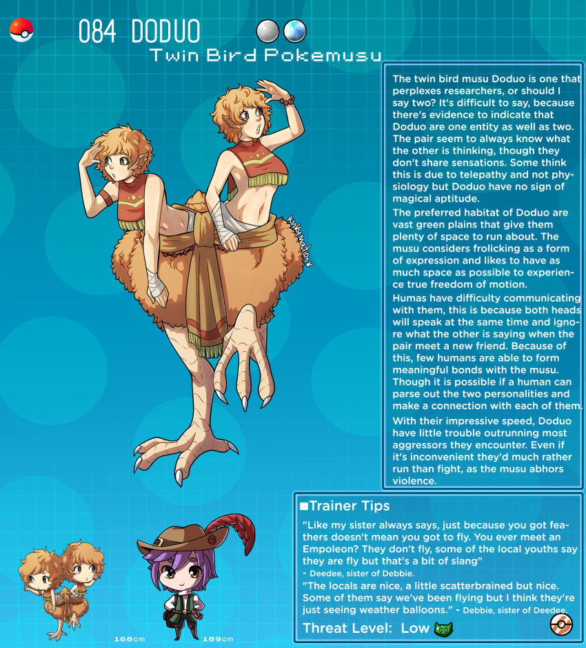 creature_index doduo english_text hi_res kinkymation nintendo page_84 page_number personification pokémon_(species) pokemon pokemon-girl_encyclopedia pokemorph pokemusu profile tagme text text_box