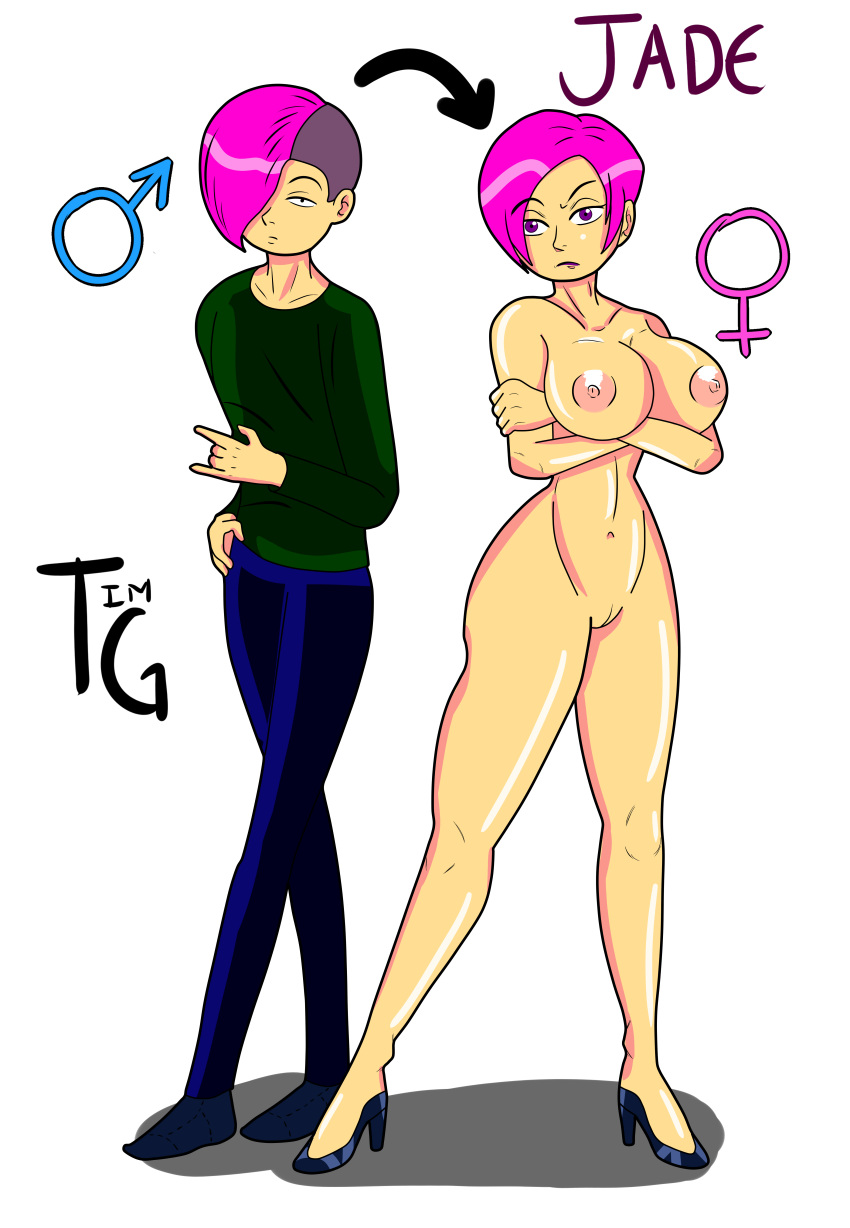 before_and_after female gender_transformation high_heels large_ass large_breasts mtf_transformation rule_63 thick_thighs timgarabatox_(artist) transformation wide_hips