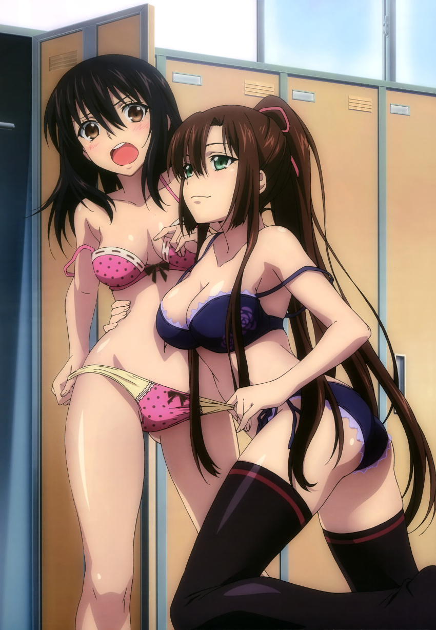 2girls archway_of_venus ass assisted_exposure black_hair black_legwear black_thighhighs blush bra breasts brown_eyes brown_hair changing_room cleavage clothing connect_(company) couple duo female frilled_bra frilled_panties frilled_underwear frills furuya_kedama green_eyes high_resolution himeragi_yukina kadokawa kadokawa_shoten kirasaka_sayaka large_breasts legwear light-skinned lingerie locker_room long_hair magazine_(source) magazine_scan medium_breasts multiple_girls navel non-web_source nyantype nyantype_#53_2014-04 official_art open_mouth pantsu panty_pull polka_dot polka_dot_bra polka_dot_panties polka_dot_underwear ponytail scan shiny shiny_skin silver_link strap_slip strike_the_blood string_panties thighhighs thighs tied_hair underwear underwear_only underwear_pull undressing undressing_another very_high_resolution very_long_hair yuri