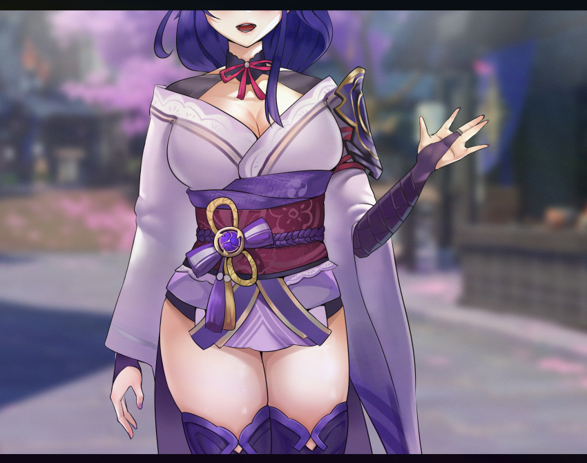 big_breasts cleavage female_focus female_only fully_clothed genshin_impact haat hvvt japanese_clothes kimono raiden_shogun standing yi_zhi_ai_xi