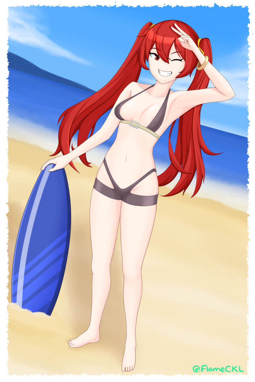 1girls fire_emblem fire_emblem_awakening flameckl red_hair severa_(fire_emblem) solo swimsuit twintails