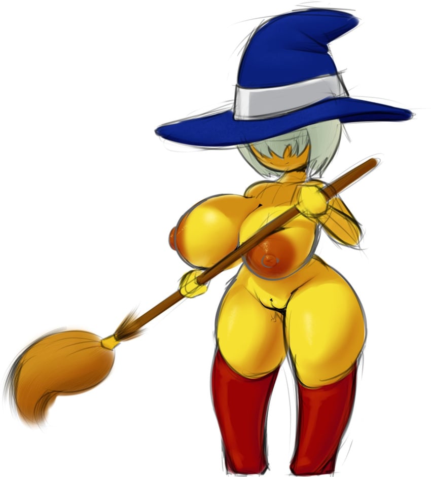 1girls anthro broom broom_hatter covered_eyes dibujosv12 female hair_over_eyes huge_breasts kirby_(series) naked nude nude_female solo witch_hat