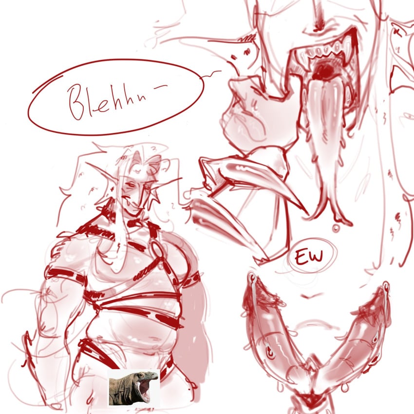 belt_bondage cookie_run cookie_run_kingdom dadbod dragon dragon_penis fangs forked_tongue muscular open_mouth pipipka pitaya_dragon_cookie precum saliva sharp_teeth tongue_out