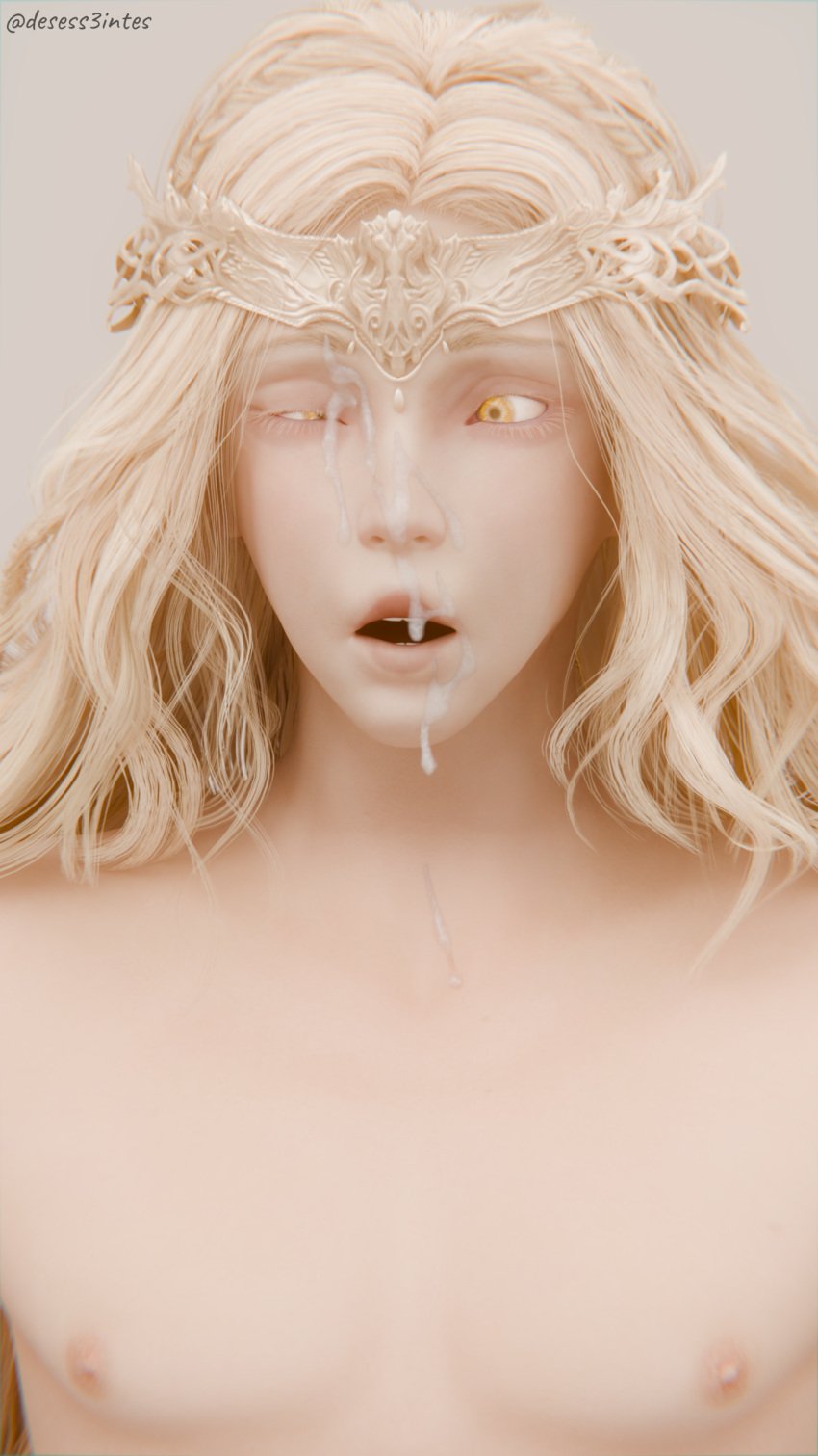 1boy 3d blender blonde_hair cum cum_on_face desess3intes elden_ring facial femboy fromsoftware gay long_hair male miquella miquella_the_kind nude solo surprised surprised_expression twink yaoi yellow_eyes