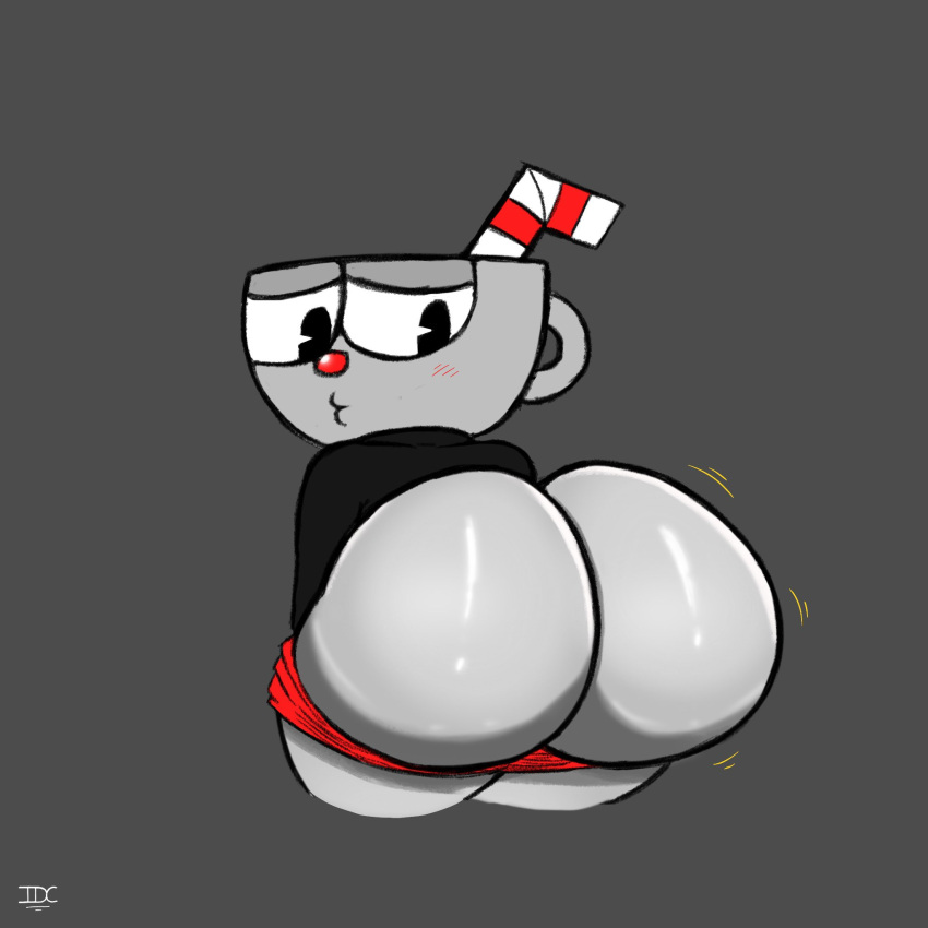 1boy big_ass big_butt blush cuphead cuphead_(game) femboy girly idc. male male_only mooning pac-man_eyes pants_down presenting_hindquarters solo