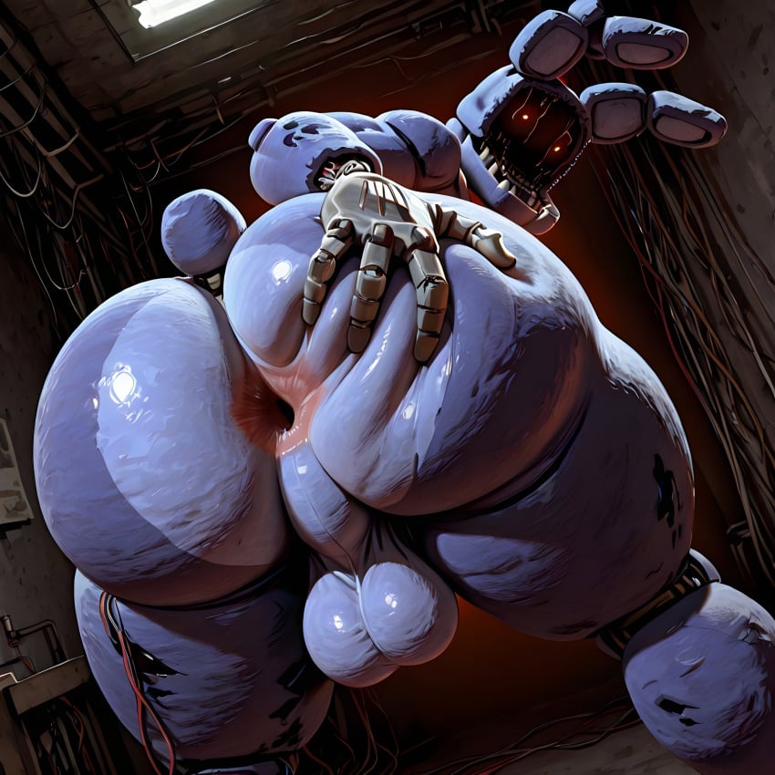 ai_generated animatronic anus anus_focus ass ass_focus asshole balls big_ass big_balls big_butt bonnie_(fnaf) bow bowtie bronin666 bunny bunny_ears bunny_tail cock five_nights_at_freddy&#039;s_2 fnaf gay gay_male hand_on_ass hand_on_butt looking_at_viewer male male_only penis presenting presenting_hindquarters puckered_anus purple_body purple_fur purple_skin red_eyes robot robot_joints sweat sweatdrop sweating sweaty_body sweaty_butt thick_ass thick_legs thick_thighs thighs wires withered_bonnie