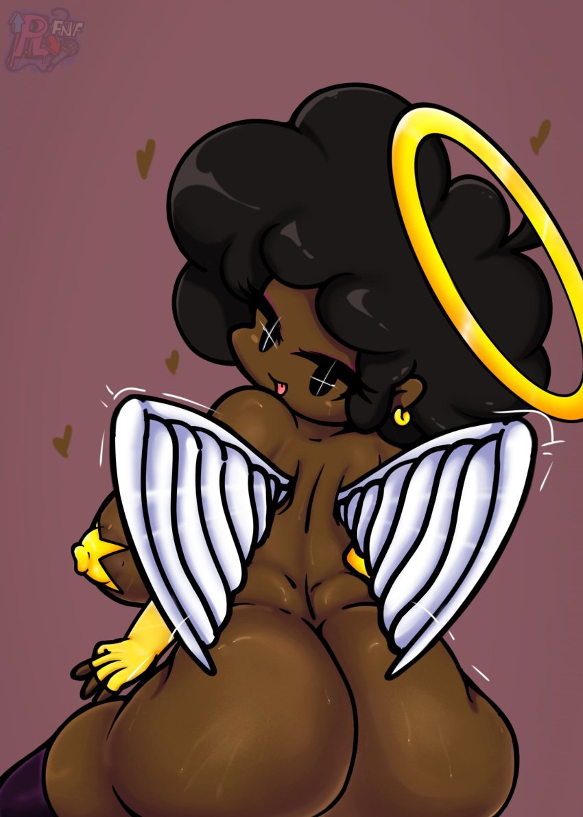 afro_hair angel big_ass big_breasts black_body black_eyes black_hair breasts carol_(bbpanzu) friday_night_funkin full_color golden_clothing p.legacy_fnf