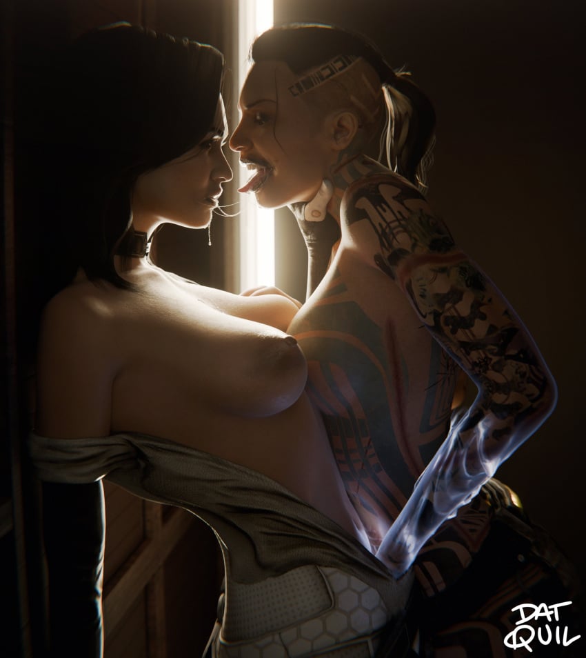 2025 2girls 3d areolae belt_only big_areolae big_ass big_breasts big_nipples black_hair black_lipstick bodysuit_removed breast_grab breast_squeeze breasts breasts_out clothed_female deep_kiss evil_smile eyeshadow female female/female female_only full_body_tattoo glowing_arm hand_under_clothes indoors jack_(mass_effect) leaning_against_wall lesbian_kiss liptick long_eyelashes long_hair looking_at_each_other mass_effect mass_effect_2 mass_effect_3 miranda_lawson naked_belt nipples pinned_against_wall ponytail quilsfm reaching_into_panties saliva_string saliva_trail shaved_side shaved_sides side_view smeared_lipstick standing sticking_out_tongue sticking_tongue_out teeth_showing tied_hair tongue_kiss topless_female yuri