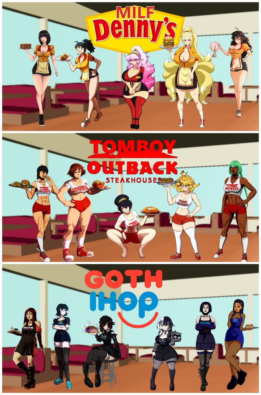 avatar_the_last_airbender black_hair blackfire dark-skinned_female dc emerald_sustrai female glasses goth_girl goth_milf green_hair hex_girls hinata_hyuuga hunter_x_hunter hyuuga_hinata milf muscular muscular_female naruto raven_(dc) raven_branwen red_hair ruby_rose rwby scooby-doo teen_titans tomboy toph_bei_fong waitress waitress_outfit waitress_uniform