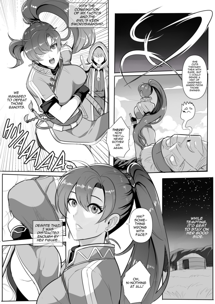 batta_(fire_emblem) defeated doujin doujinshi english_text female fire_emblem fire_emblem:_the_blazing_blade lyn_(fire_emblem) lyndis_(fire_emblem) mark_(fire_emblem) revolverwingstudios