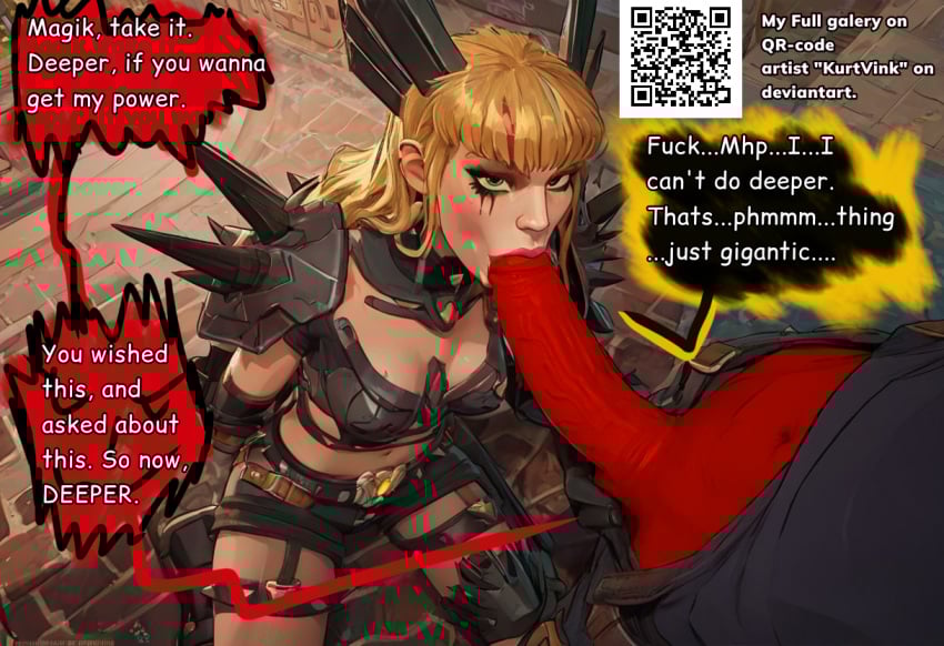 ai_generated cum_in_mouth cum_in_pussy double_penetration english_text female kurtvink magik_(illyana_rasputin) magik_(marvel_rivals) marvel marvel_comics marvel_rivals text