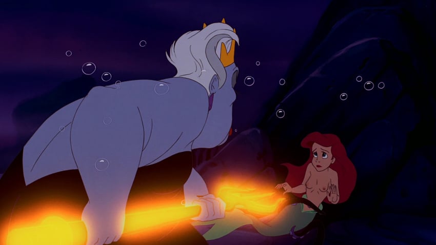 ariel blue_eyes breasts disney edit female merfolk mermaid mermaid_tail nipple nipples pale_skin pink_nipples red_hair screenshot screenshot_edit sexually_suggestive skinny skinny_waist small_breasts the_little_mermaid thin_waist tiny_breasts tiny_waist topless ursula ursula_(the_little_mermaid)