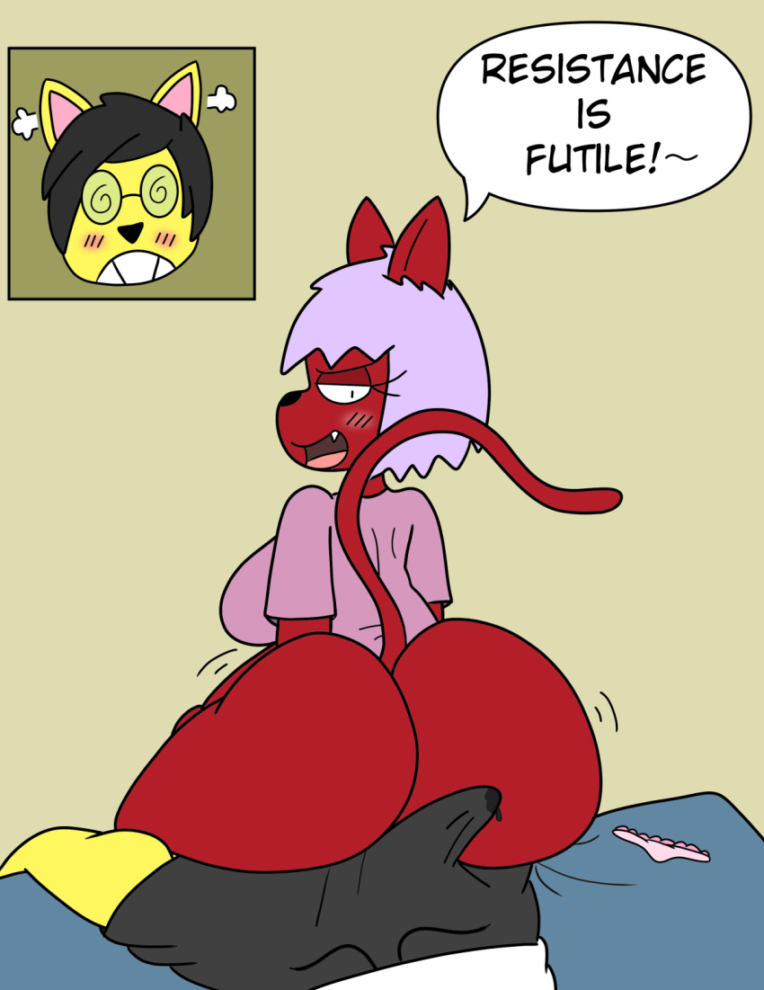 assjob boxers buttjob clothed_buttjob crackalacking curvy_female domestic_cat erection_under_clothes feline fox gatinula_(joelbrunox5) glasses mammal premature_ejaculation red_fur yellow_fur