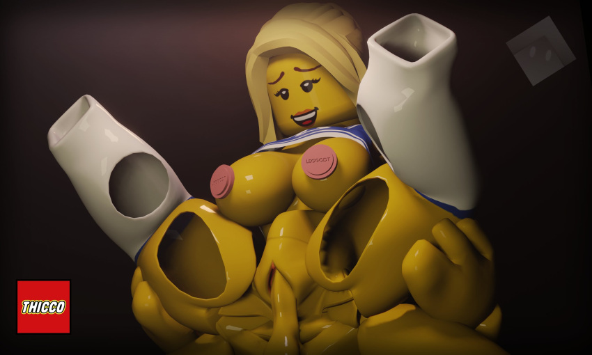 1boy 1girls 3d blender breasts cheerleader emily_(legogta) from_behind hand_on_thigh heyits_aaron lego legs_up long_penis looking_back nipples no_penetration original_character pinup pussy smile tagme vagina vaginal_penetration yellow_body