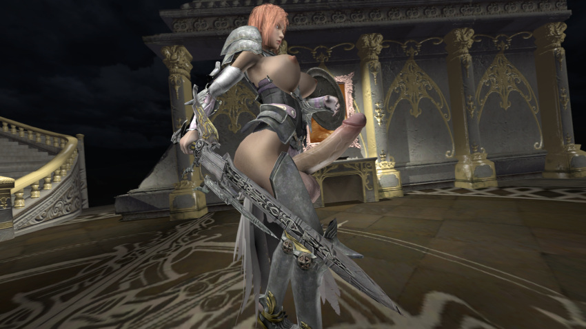 1futa 3d armor ass balls big_penis breasts canastus cleavage curvy eclair_farron erection final_fantasy final_fantasy_xiii final_fantasy_xiii-2 futanari gunblade hips human mammal penis pink_hair pinup source_filmmaker tagme thighs