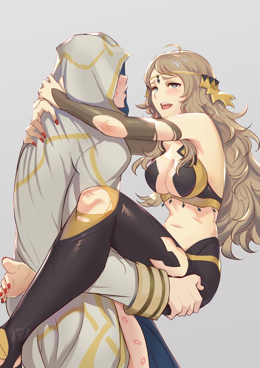 1boy 1girls absurdres ahoge armpits bangs bare_shoulders blonde_hair bridal_gauntlets circlet commission feet female fire_emblem fire_emblem_fates fire_emblem_heroes highres kiran_(fire_emblem) kiran_(fire_emblem)_(male) light-skinned_female light-skinned_male light_skin lipstick_mark long_hair nail_polish navel nintendo nipples open_mouth ophelia_(fire_emblem) red_nails sex shiro_font straight thighhighs toeless_legwear