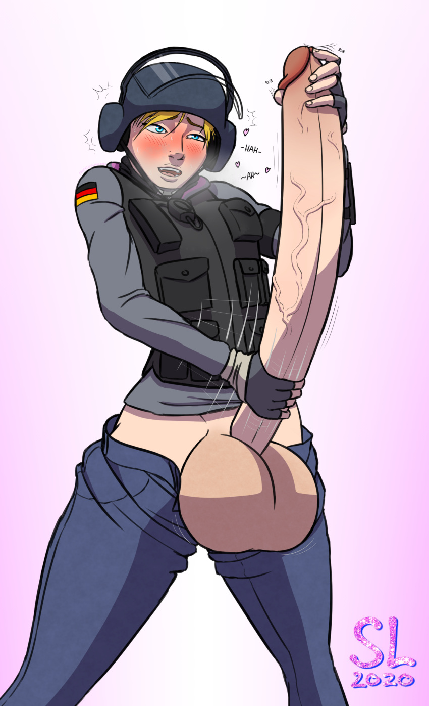 1futa 2020 areolae balls big_balls black_fingerless_gloves blonde_hair blue_eyes blush breasts clothed clothing erection fingerless_gloves futa_only futanari gigantic_penis helmet huge_balls huge_testicles human hyper_penis iq_(rainbow_six) light-skinned_futanari light_skin long_penis masturbation mostly_clothed nipples open_mouth pale-skinned_futanari pale_skin penis penis_out rainbow_six rainbow_six_siege solo sparklinglava testicles vein veiny_penis