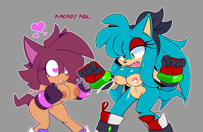 <3_eyes anthro areola ass bandana becky_the_hedgehog big_areola blood bodily_fluids boots breasts clothing connie_the_hedgehog conniesky3 duo edit eulipotyphlan eyeliner female female/female footwear genital_fluids gloves handwear heart heart-shaped_pupils hedgehog hi_res kerchief lactating lactation makeup mammal milk mobian_(species) mostly_nude nosebleed original_character purity_the_hedgehog pussy_juice sega sonic_(series) sonic_fan_characters sonic_oc sonic_team sonic_the_hedgehog_(series) yuri