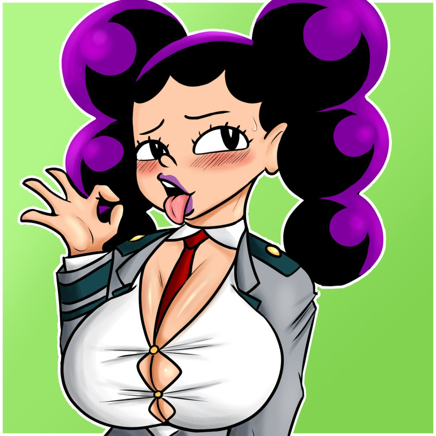 1girls big_breasts blush breasts female female_mineta genderswap huge_breasts large_breasts lipstick minoru_minene minoru_mineta my_hero_academia purple_hair purple_lipstick rule_63 school_uniform sexually_suggestive shortstack sweat tiptupart u.a._school_uniform upper_body