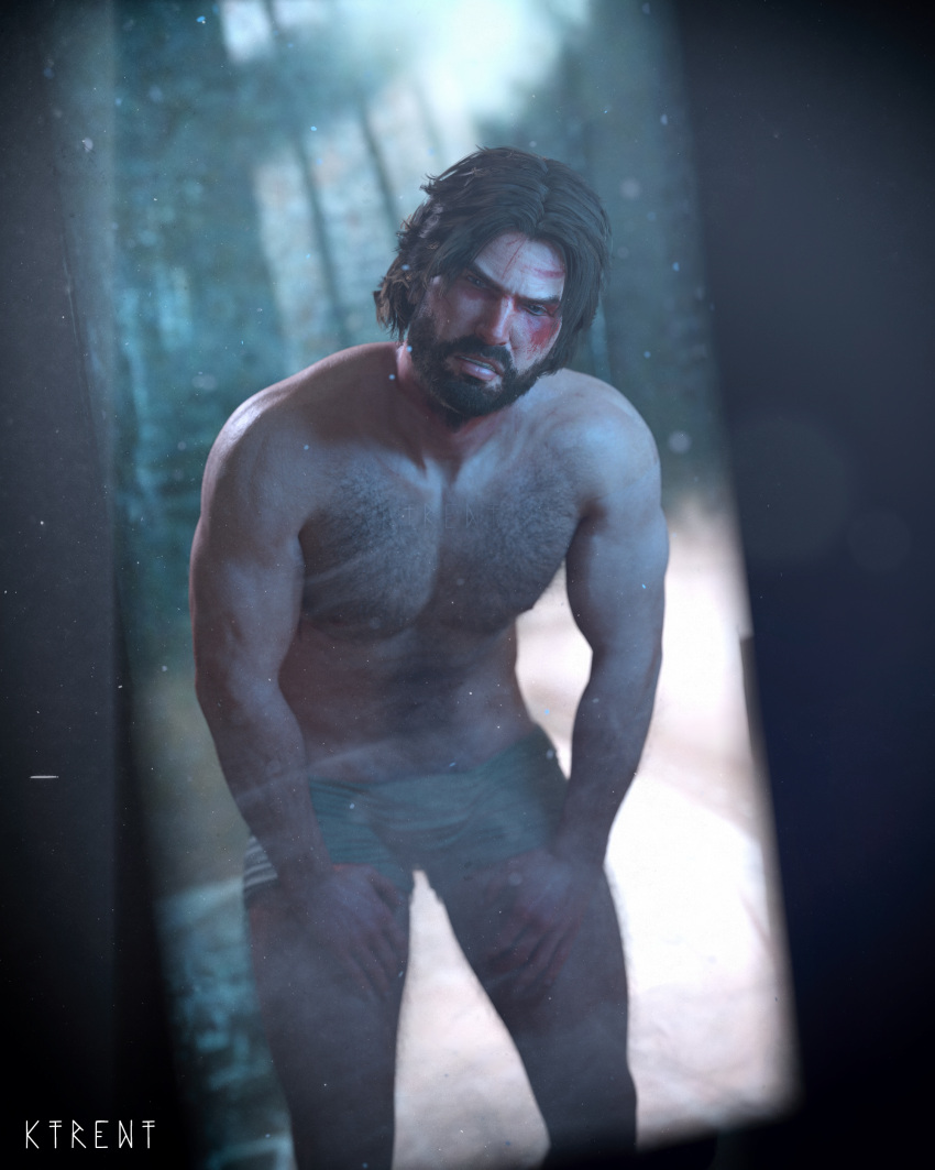 1boy bulge daz3d daz_studio hurt_expression jacob_(tomb_raider) jail_cell ktrent male_only mature_male square_enix standing tomb_raider tomb_raider_(survivor) underwear