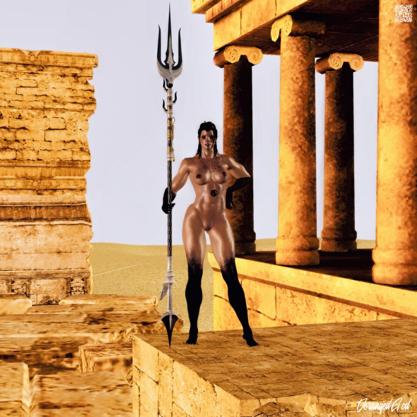 1girls 3d ancient_greece athletic beherit completely_nude crossover dark-skinned_female derangedgod dominant_female female_warrior furies god_of_war god_of_war:_ascension hand_on_hip megaera megaera_(god_of_war) muscular_female naked nipples oily outdoors shaved_pussy solo solo_female standing trident weapon wet_skin xnalara