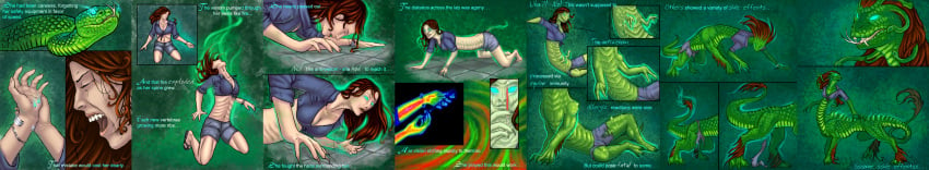 anthro bite blue_eyes cleavage corruption corvidima fangs female forked_tongue glowing_eyes gorgon human_to_anthro injection large_breasts red_hair reptile_taur snake snake_girl snake_hair species_transformation tail taur transformation transformation_sequence