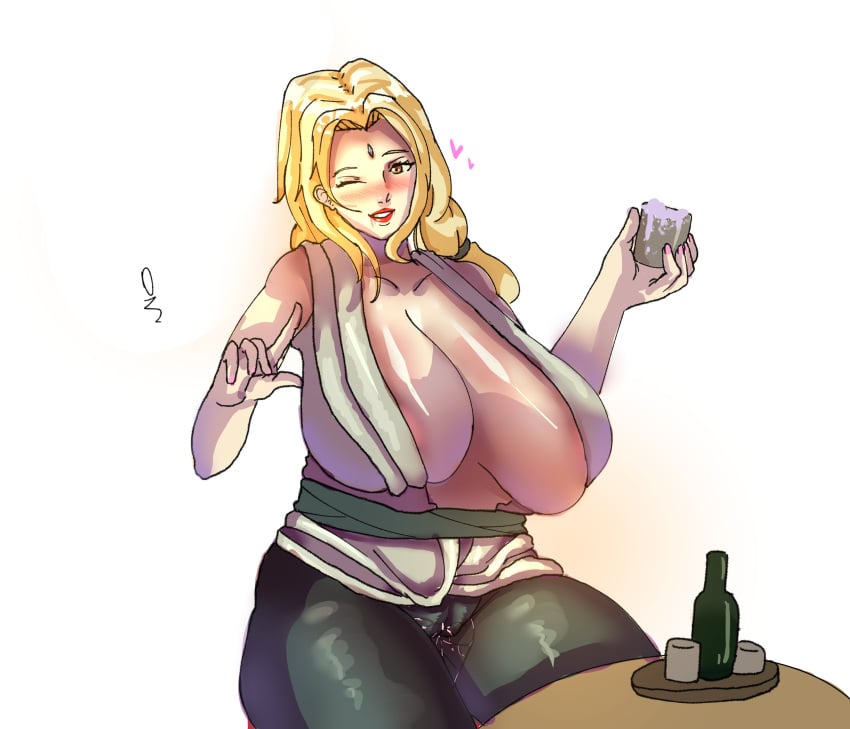 1girls alternate_breast_size alternate_version_available areolae big_breasts blonde_hair blush breasts breasts_out busty cameltoe cleavage clothed clothed_female clothing drinking drunk female female_only forehead_jewel forehead_mark human large_areolae large_breasts lipstick looking_at_viewer mature mature_female nail_polish naruto naruto_(classic) naruto_(series) naruto_shippuden no_bra nose_blush one_eye_closed open_clothes open_shirt painted_nails pale-skinned_female pale_skin pink_nail_polish pink_nails pussy pussy_juice pussy_juice_drip red_lips red_lipstick shounen_jump sitting solo tight_clothing tight_pants tsunade voluptuous wink yellow_hair zerin