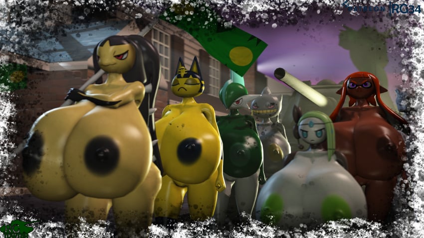 2021 3d 3d_model animal_crossing ankha ankha_(animal_crossing) banette breasts crossover doubutsu_no_mori female female_gallade female_only futakuchi-onna gallade hyper hyper_breasts inkling mawile meloetta mewtwo nairu_(doubutsu_no_mori) nintendo nipples pokemon pokemon_(species) rgtdwtbr rule_63 source_filmmaker splatoon