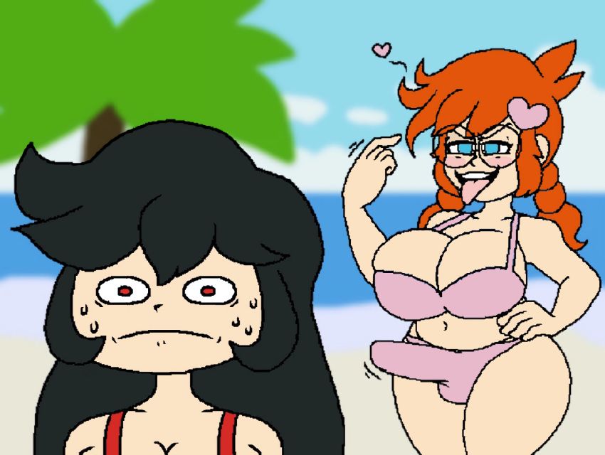 1futa 2020 2girls 5_fingers ashley_(warioware) beach big_breasts bikini black_hair blue_eyes boner erection ftrashpickle funny futanari glasses heart humor hung_futanari imminent_sex imminent_virginity_loss mario_(series) nintendo orange_hair palm_tree penny_crygor pink_bikini red_bikini red_eyes sweat sweatdrop sweating tagme thick_thighs tongue tongue_out warioware