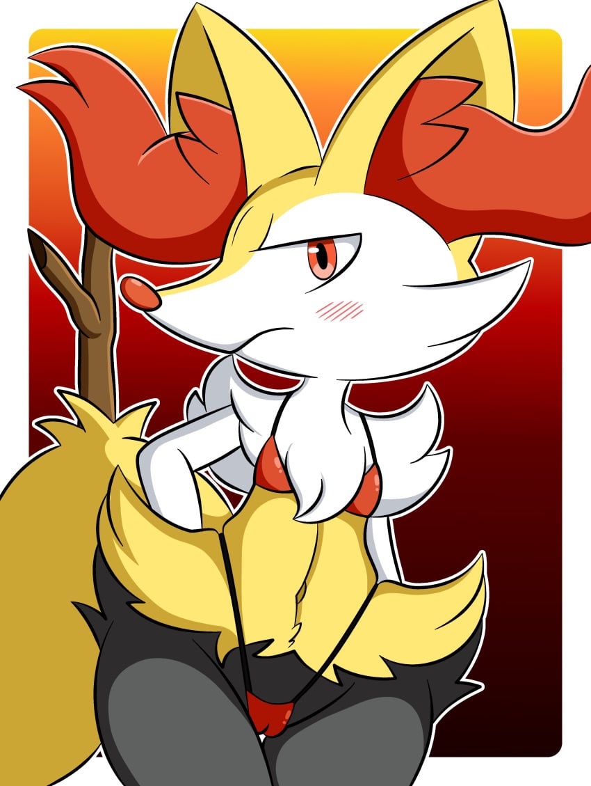 1girls bikini black_fur braixen dreameclipsewolf dreamwolf furry game_freak generation_6_pokemon nintendo pokémon_(species) pokemon pokemon_(species) red_fur solo white_fur yellow_fur