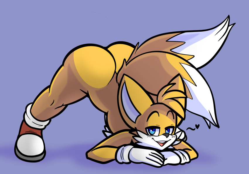 2021 2_tails aged_up big_ass big_butt blue_eyes femboy fox fur gloves jack-o_pose male male_only meme mostly_nude sega smirk solo sonic_(series) taillove_(artist) tails wide_hips yellow yellow_fur