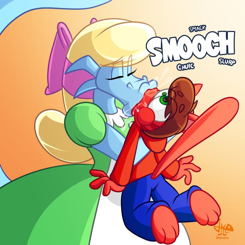 1boy 1girls 2d 2d_(artwork) 2d_artwork alice_(jamearts) arms_around_partner blonde_hair blonde_hair_female blue_body blue_skin brown_hair cat_ears cat_tail catboy closed_eyes digital_drawing_(artwork) digital_media_(artwork) dragon dragon_girl dragon_tail dragonness duo duo_focus eyes_bulging feline female furry furry_male green_eyes jamearts jimmy&rsquo;s_sloppy_life kissing lips long_hair male male/female mwah non-human princess red_body red_fur saliva scalie scalie_female short_hair size_difference sloppy_kiss smooch tail