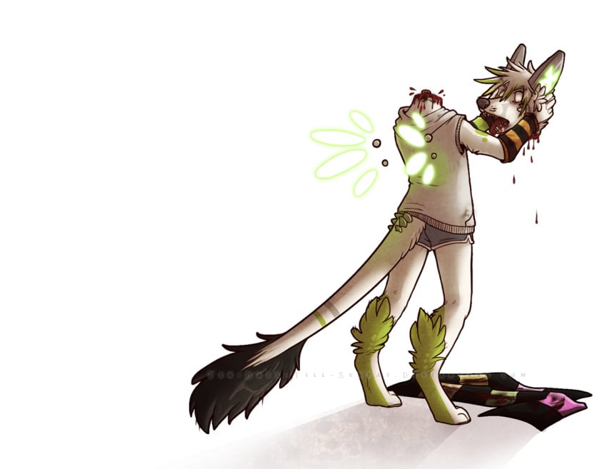 2012 anthro blood bodily_fluids clothing decapitation fur gore headless holding_own_head ibee male male/male solo white_body white_clothing white_fur