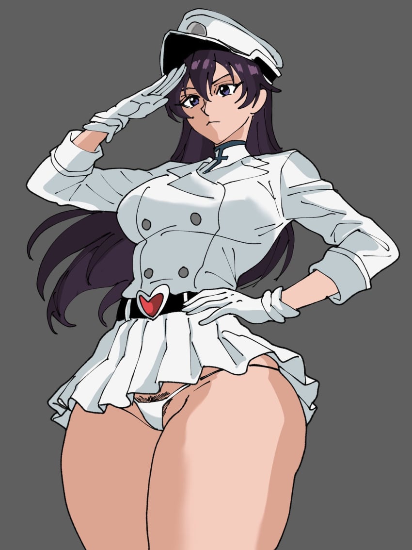 1girls bleach breasts captain_tai female female_focus female_only large_breasts light-skinned_female light_skin pubic_hair_peek salute skirt thick_thighs thighs wide_hips