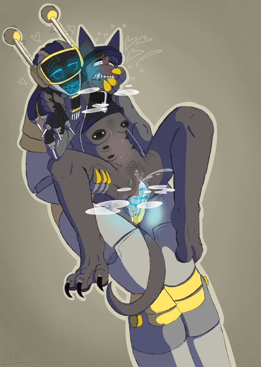 dogteeth enlarged_clitoris feline fun_bot_(sprunki) grabbing_hair gray_(sprunki) male/male nipple_piercing robot sprunki squirting tdick tears_of_pleasure teats wire_hair
