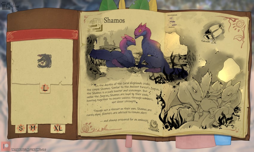 5:3 ambiguous_feral ambiguous_gender ambiguous_penetrated anal animal_genitalia anthro anthro_on_feral anthro_penetrating anus ass balls capcom claws english_text erection fanged_wyvern felid feline feral feral_penetrated finger_claws genital_slit genitals group hi_res knot knotted_penis larger_penetrated long_neck lynian male male/ambiguous male/male male_anthro male_feral mammal monster_hunter oral penetration penis penis_on_ground pupils rimming rimming_male scalie semi-anthro sex shamos size_difference slit_pupils species_description tenaflux text toe_claws trio url zoophilia