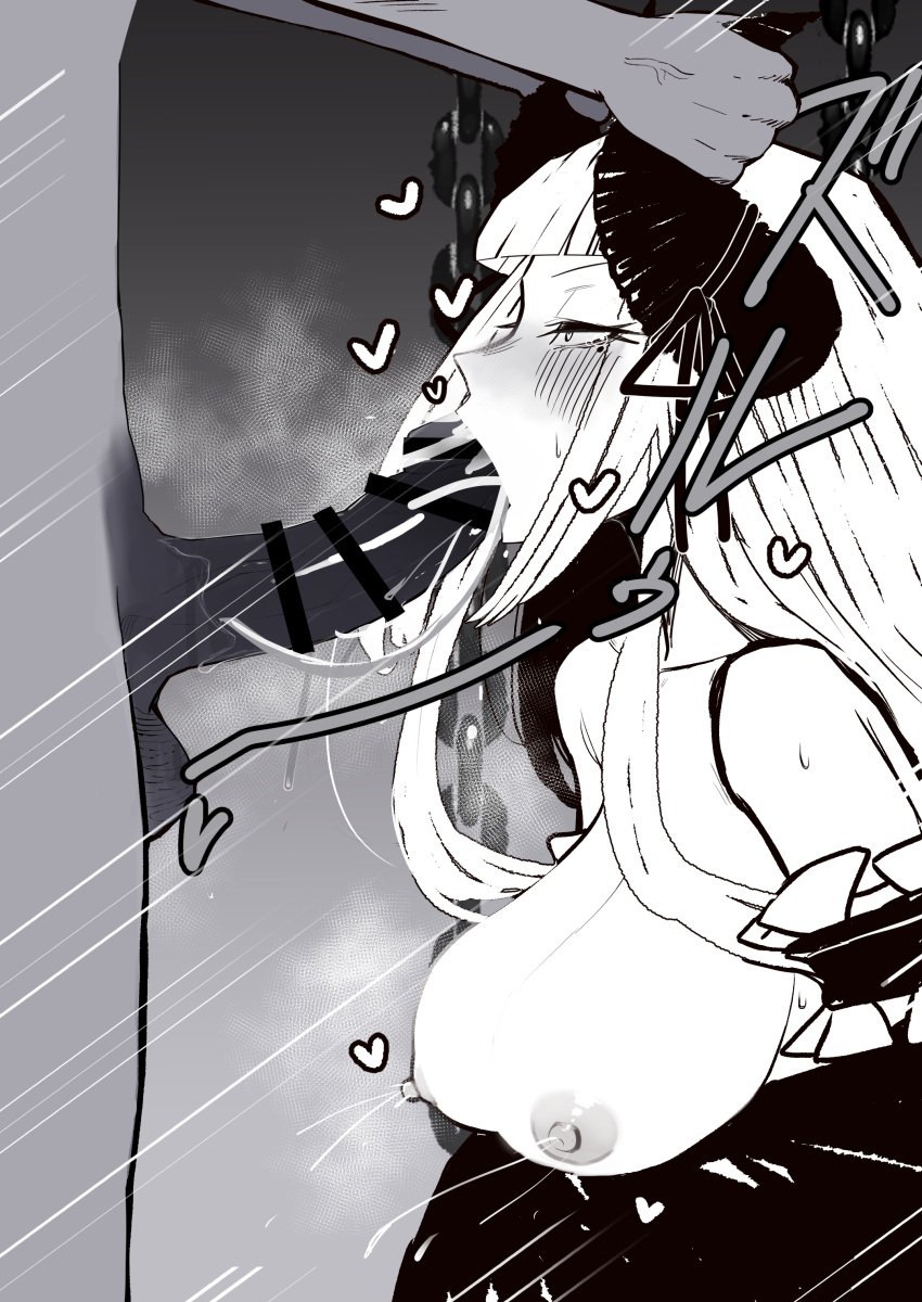 blowjob breasts completely_nude completely_nude_male cum deepthroat demon_girl demon_horns horn_grab labyrinth_of_refrain large_breasts morotom0shinaba nippon_ichi_software penis sacra_(labyrinth_of_refrain)