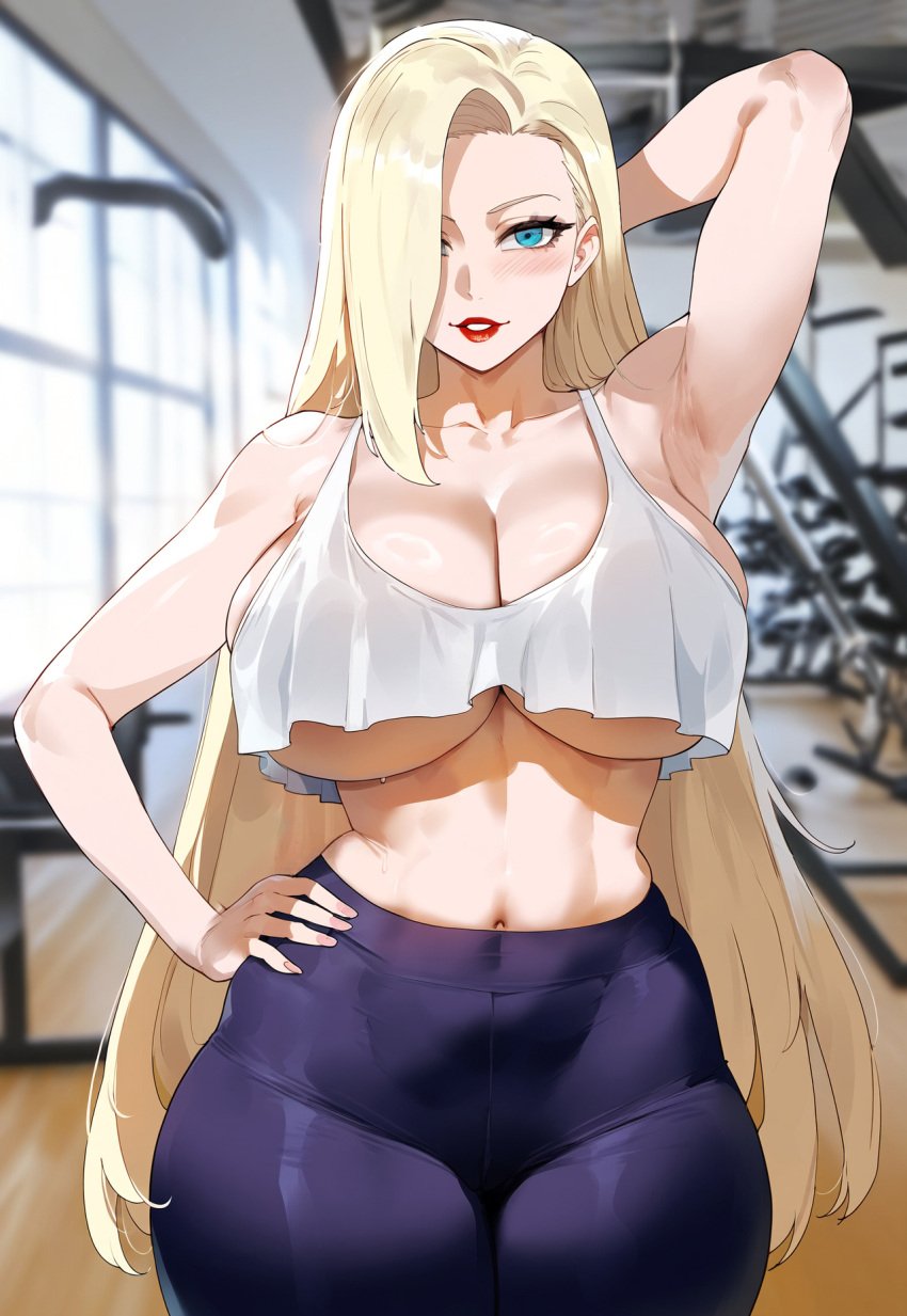 1girls ai_generated arm_behind_head arm_up athletic athletic_female big_ass big_breasts blonde_hair blouse blue_eyes breasts breasts_bigger_than_head child_bearing_hips cleavage creamy_ai female female_focus gym hands_behind_head hi_res huge_ass huge_breasts indoors ino_yamanaka leggings light-skinned_female light_skin lipstick long_hair makeup midriff naruto naruto:_the_last naruto_(series) naruto_shippuden non-nude one_arm_up parted_lips purple_pants red_lipstick sfw smile solo thiccwithaq_(ai_style) tight_clothing tight_pants toned toned_female uncensored underboob very_long_hair voluptuous white_skin white_topwear workout_clothes yoga_pants