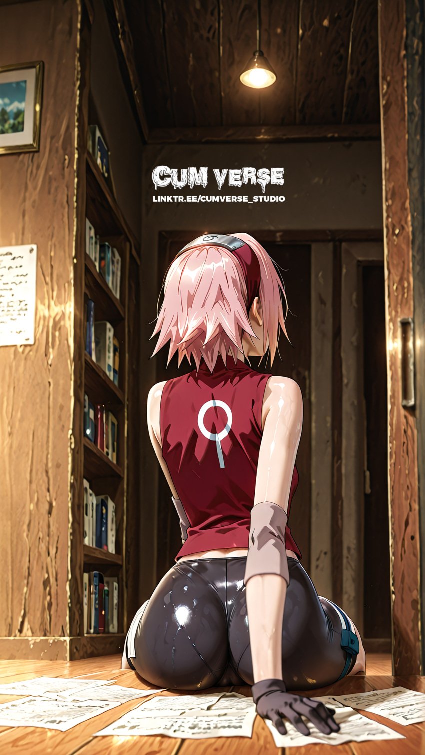 ai_generated big_ass big_breasts book books bookshelf library naruto naruto_(classic) naruto_(series) naruto_shippuden nipples nsfwaifu pink_hair pussy sakura_haruno waifu