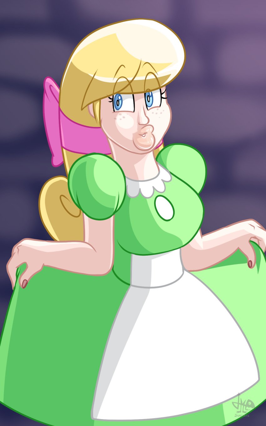 1girls 2d 2d_(artwork) 2d_artwork alice_(jamearts) big_lips blonde_hair blonde_hair_female blue_eyes bow bowtie breasts digital_drawing_(artwork) digital_media_(artwork) dress female freckles freckles_on_face green_dress jamearts jimmy’s_sloppy_life light-skinned_female light_skin lips medium_breasts pink_bow pink_bowtie princess solo solo_female solo_focus