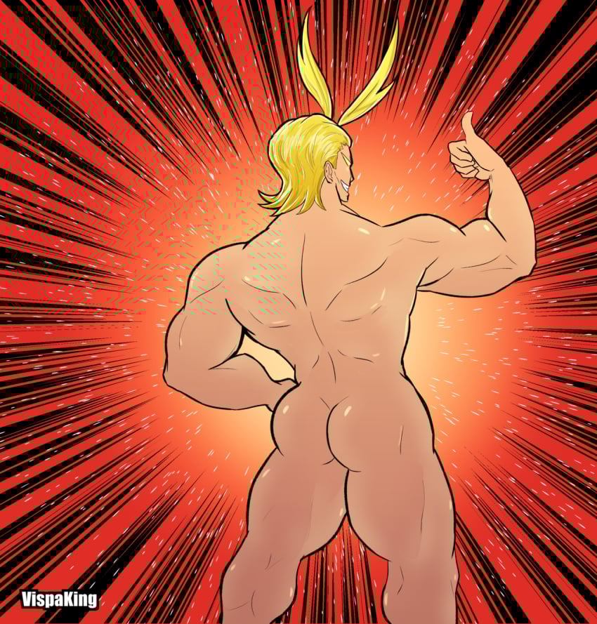1boy all_might ass ass_focus back_view bara barazoku big_ass blonde_hair erect_penis gay huge_ass male male_ass_focus male_focus male_only mature_male muscles muscular muscular_male my_hero_academia solo solo_male superhero thumbs_up toshinori_yagi vispaking yaoi