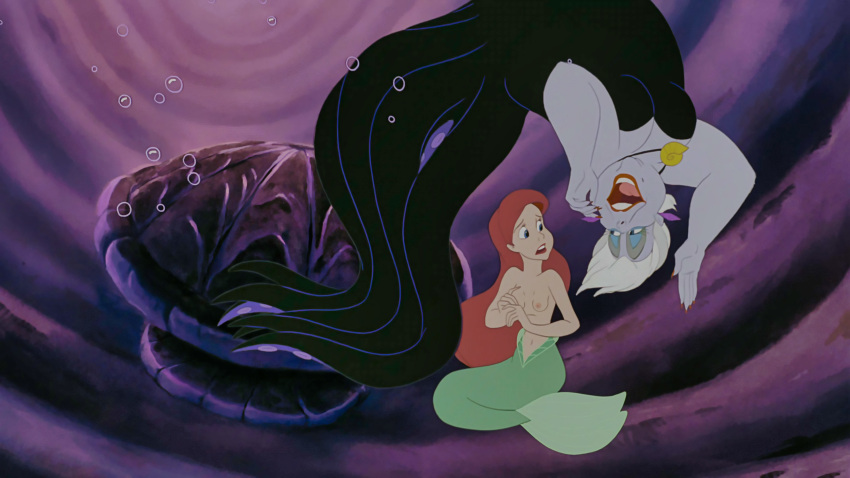 ariel blue_eyes breasts disney female merfolk mermaid mermaid_tail nipple nipples pale_skin pink_nipples red_hair sexually_suggestive skinny skinny_waist small_breasts the_little_mermaid thin_waist tiny_breasts tiny_waist ursula ursula_(the_little_mermaid)