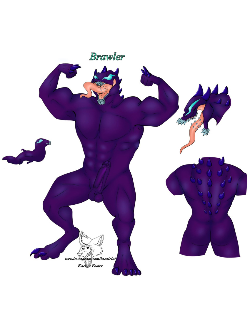 alien anthro flexing hi_res lasair male male/male model_sheet muscular muscular_male not_furry purple_body solo solo_male spines symbiote