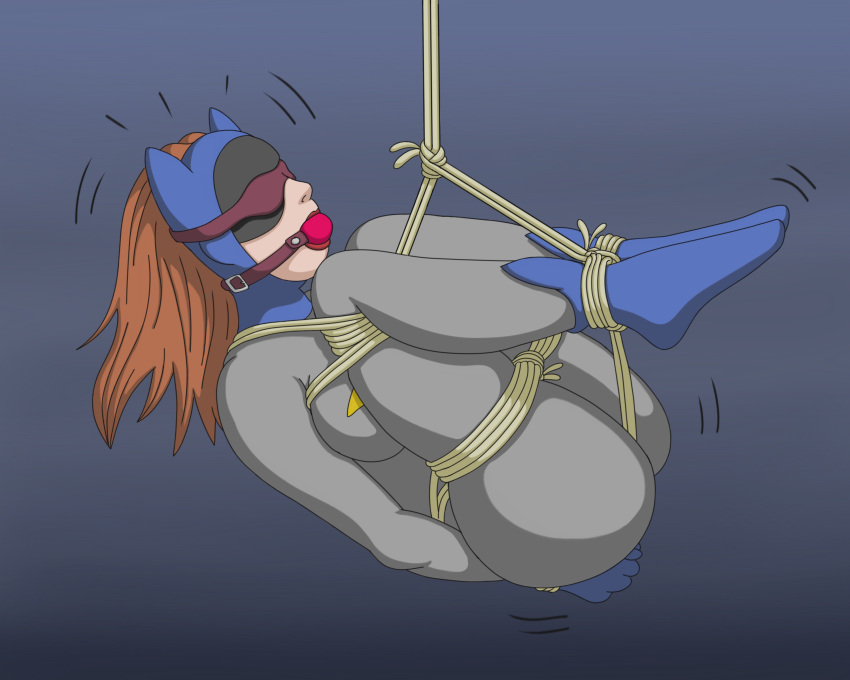 1girls ball_gag barbara_gordon batgirl batman_(series) blindfold blindfolded bondage dc dc_comics female female_only fully_clothed gag gagged restrained rope_bondage sketcherdi solo superheroine tied_up