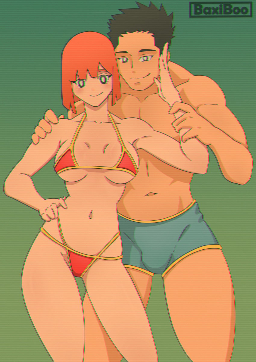 1boy 1girls 2d big_breasts busty cleavage dad_(japanese_mcdonald's_commercial) hand_on_hip husband_and_wife large_breasts legs married_couple mcdonald's mom_(japanese_mcdonald's_commercial) navel pose posing smile tagme thighs thong_bikini wholesome yoru_mac