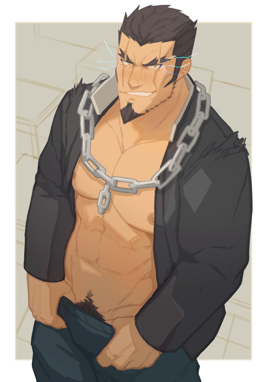 abs bara beard clothing danganronpa male male_nipples male_only male_pubic_hair manly muscular_male nidai_nekomaru nipples pecs ryker super_danganronpa_2