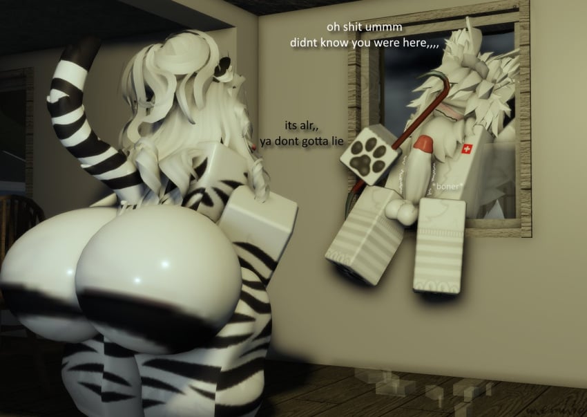 1boy 1girls 3d 3d_(artwork) ass big_ass breaking_in broken_window caught caught_in_the_act cock crowbar dick female huge_ass huge_butt male massive_ass massive_butt mermio mermio_(oc) penis roblox tagme tiger_girl