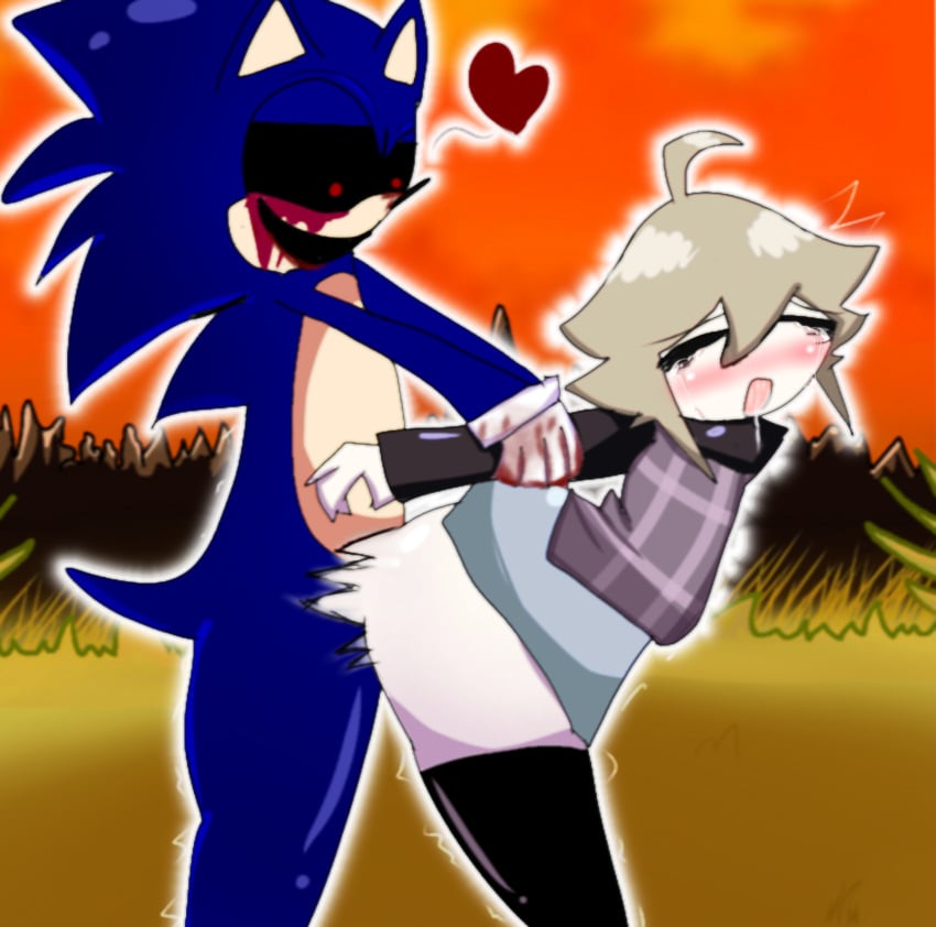ahoge blood_on_hand blush closed_eyes crossover drooling enjoying female furry_on_human grabbed_from_behind grin heart male/female male_dominating_female male_on_female male_penetrating open_mouth rape self_upload sex short_hair skirt_around_one_leg sonic.exe sonic.exe_(character) tears thick thick_ass thick_legs thick_thighs tremble_lines tremble_spikes trembling urotsuki weird_crossover yume_2kki